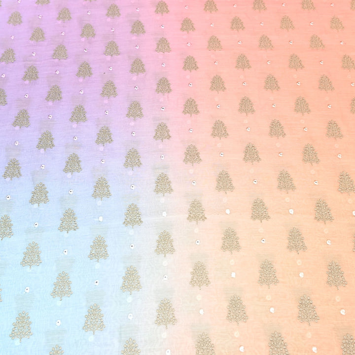 4D Shade Mul Chanderi Thread & Mirror Embroidery Fabric 44" – Designer Summer Fabric – GP4061-1