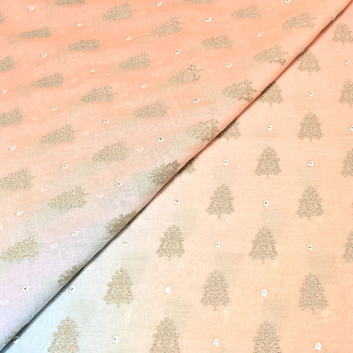 4D Shade Mul Chanderi Thread & Mirror Embroidery Fabric 44" – Designer Summer Fabric – GP4061-1