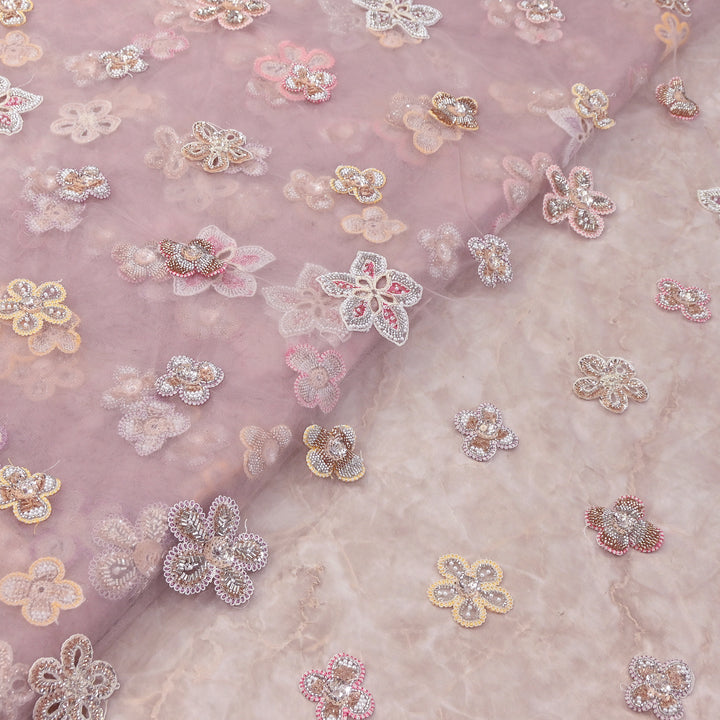Premium Dyed Net Moti Sequins & Thread Work Embroidery Fabric | VI3346C-03