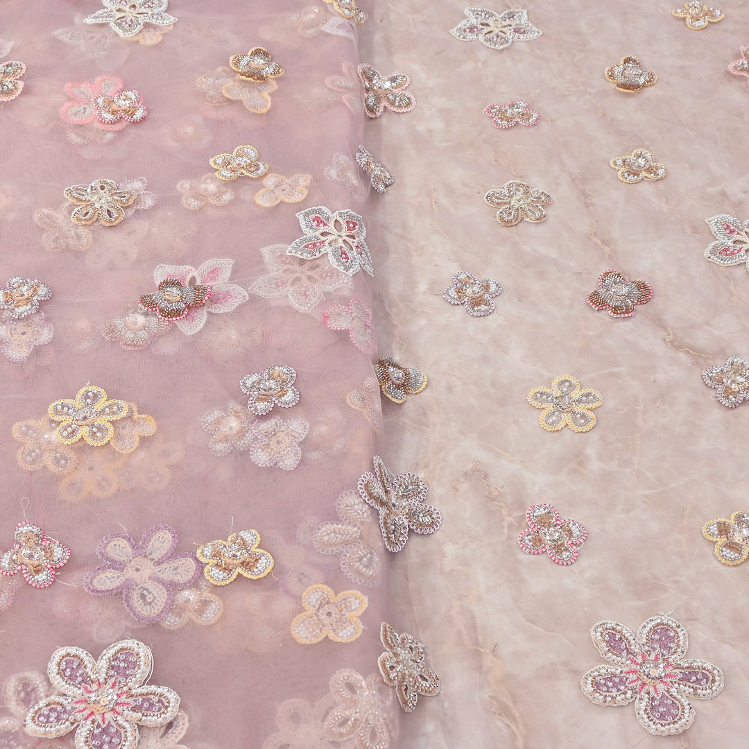 Premium Dyed Net Moti Sequins & Thread Work Embroidery Fabric | VI3346C-03