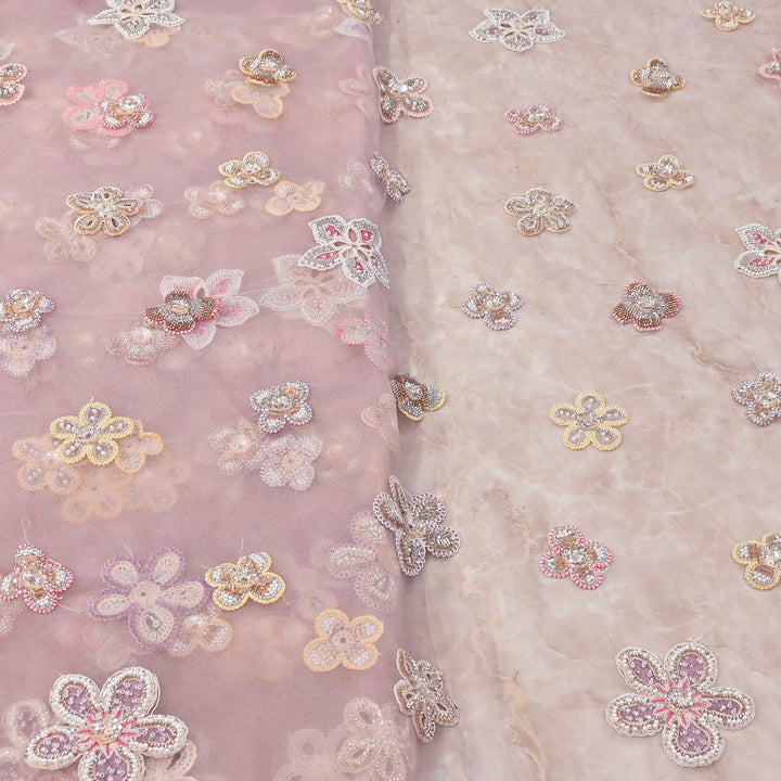 Premium Dyed Net Moti Sequins & Thread Work Embroidery Fabric | VI3346C-03