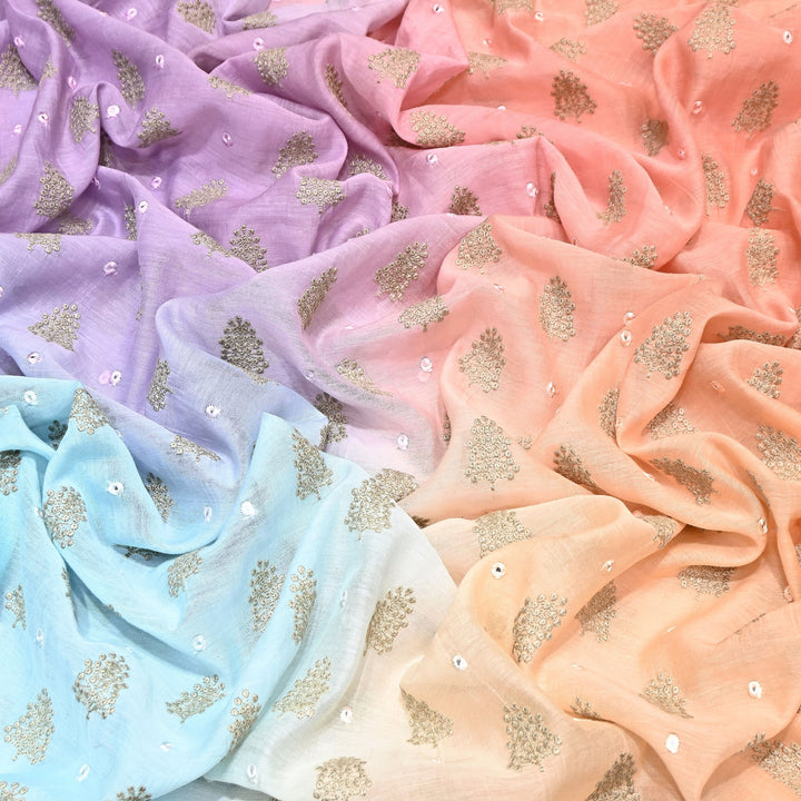 4D Shade Mul Chanderi Thread & Mirror Embroidery Fabric 44" – Designer Summer Fabric – GP4061-1