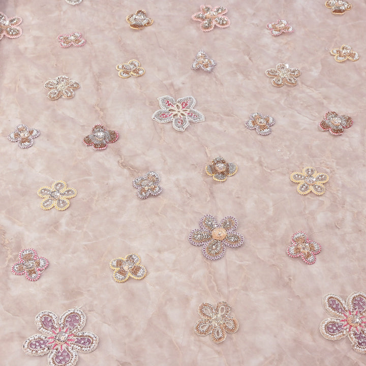 Premium Dyed Net Moti Sequins & Thread Work Embroidery Fabric | VI3346C-03