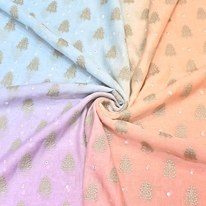 4D Shade Mul Chanderi Thread & Mirror Embroidery Fabric 44" – Designer Summer Fabric – GP4061-1