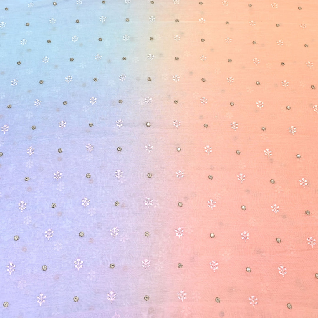 4D Shade Mul Chanderi Thread & Mirror Embroidery Fabric 44" – Designer Summer Fabric – GP4061A-1