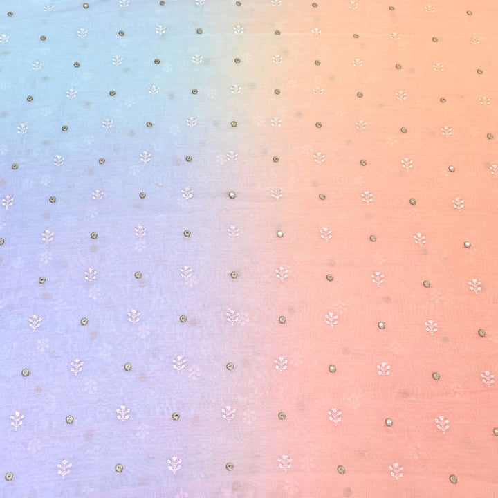 4D Shade Mul Chanderi Thread & Mirror Embroidery Fabric 44" – Designer Summer Fabric – GP4061A-1