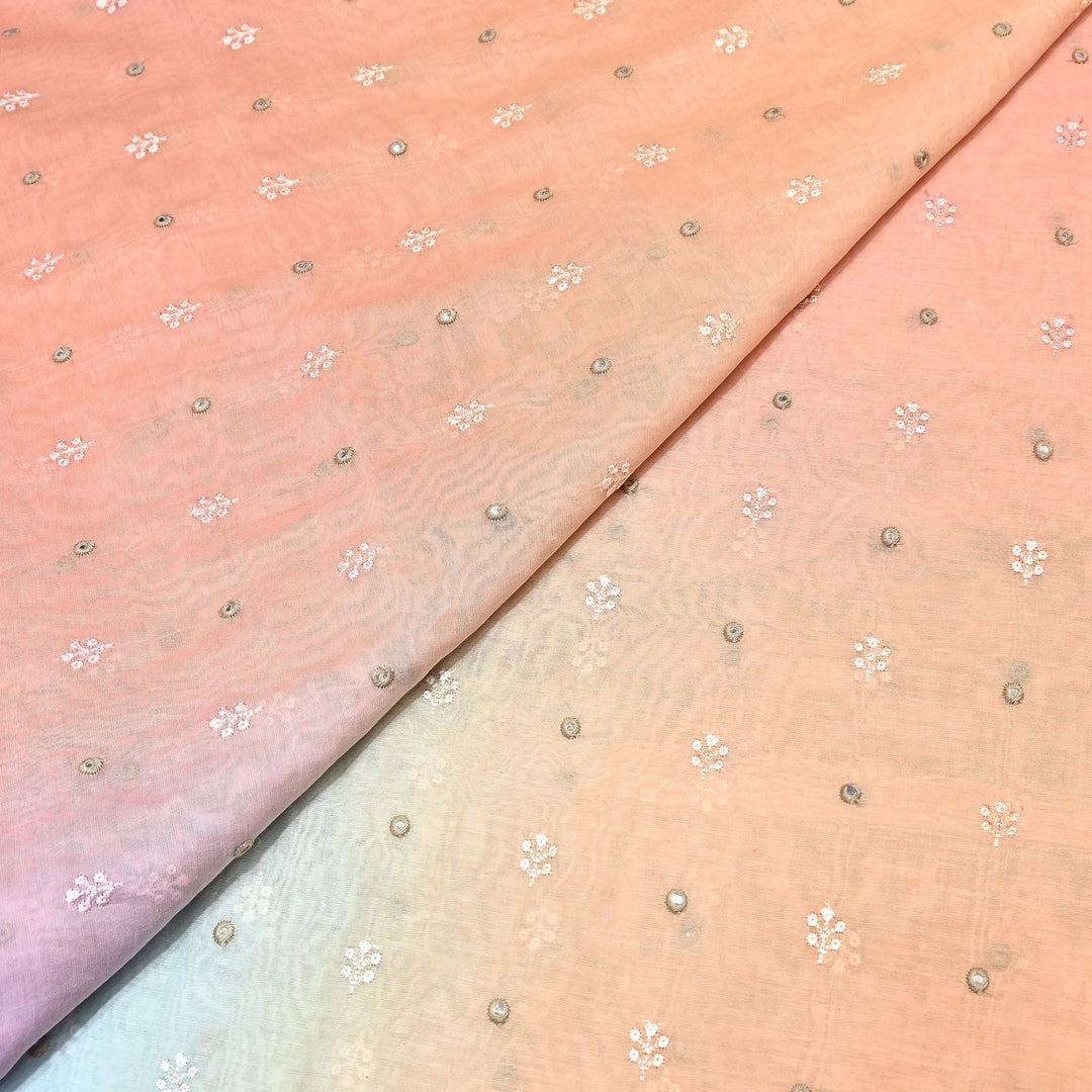4D Shade Mul Chanderi Thread & Mirror Embroidery Fabric 44" – Designer Summer Fabric – GP4061A-1