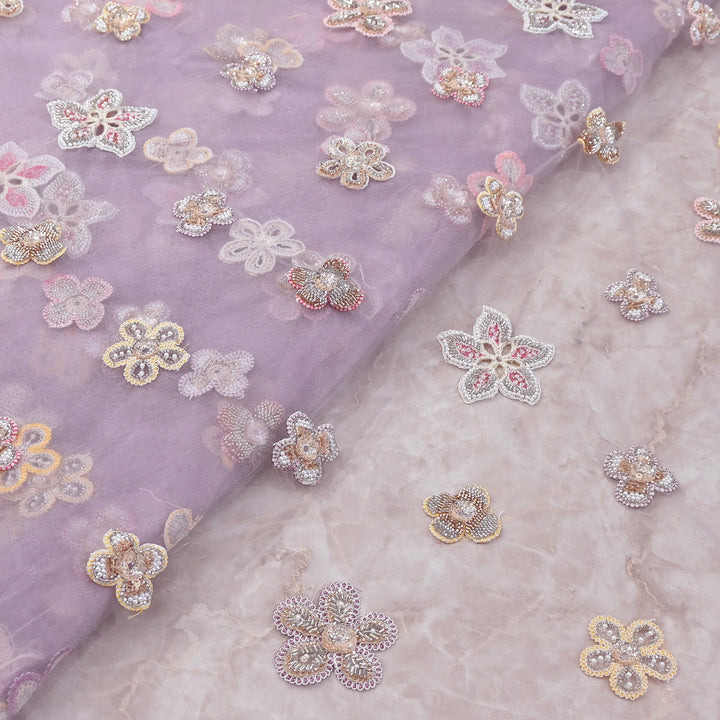 Premium Dyed Net Moti Sequins & Thread Work Embroidery Fabric | VI3346C-04