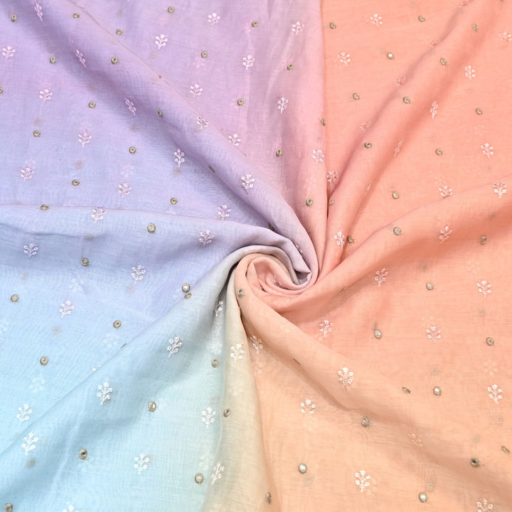 4D Shade Mul Chanderi Thread & Mirror Embroidery Fabric 44" – Designer Summer Fabric – GP4061A-1