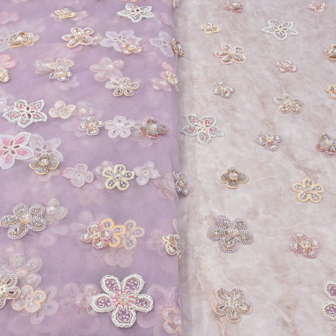 Premium Dyed Net Moti Sequins & Thread Work Embroidery Fabric | VI3346C-04