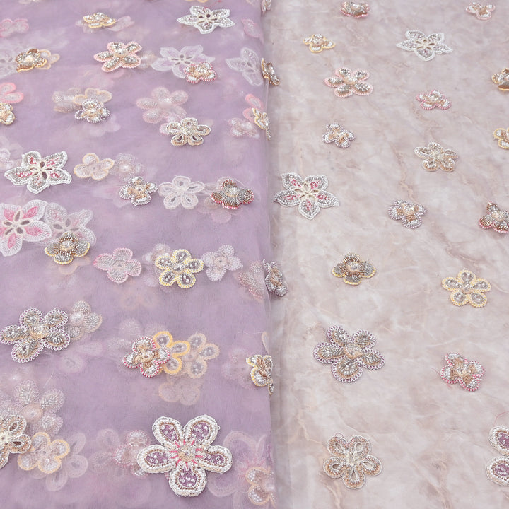 Premium Dyed Net Moti Sequins & Thread Work Embroidery Fabric | VI3346C-04