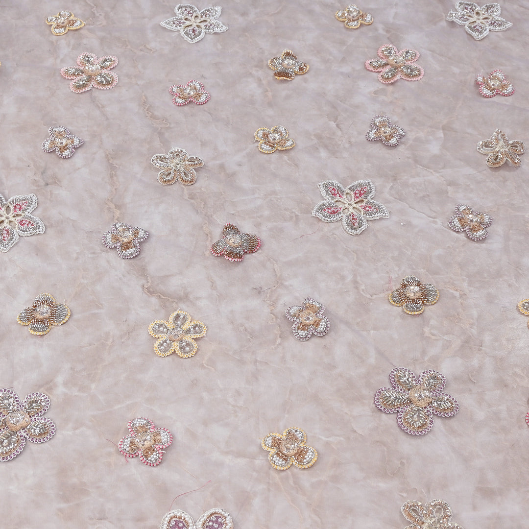 Premium Dyed Net Moti Sequins & Thread Work Embroidery Fabric | VI3346C-04