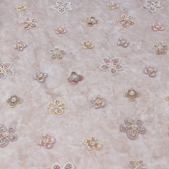 Premium Dyed Net Moti Sequins & Thread Work Embroidery Fabric | VI3346C-04