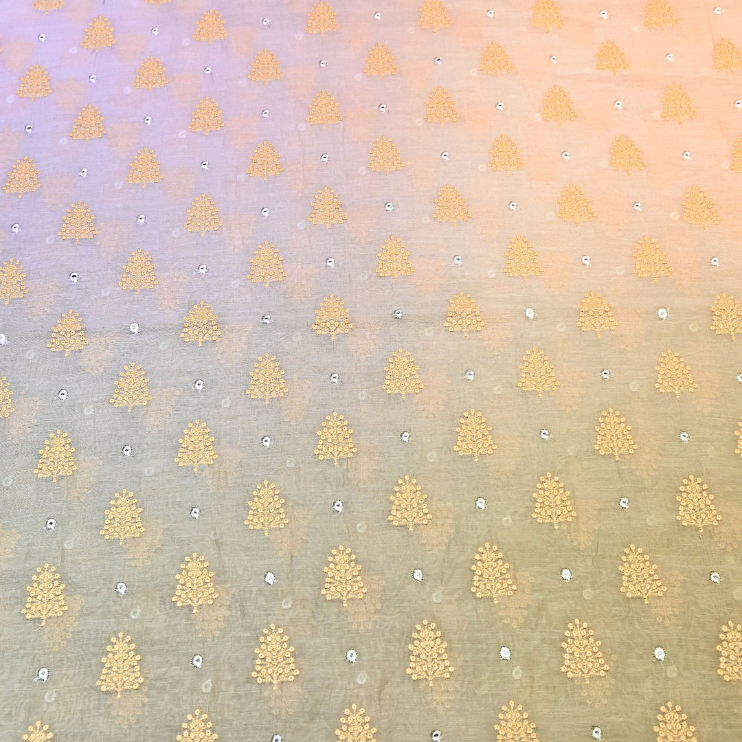 4D Shade Mul Chanderi Thread & Mirror Embroidery Fabric 44" – Designer Summer Fabric – GP4061-2