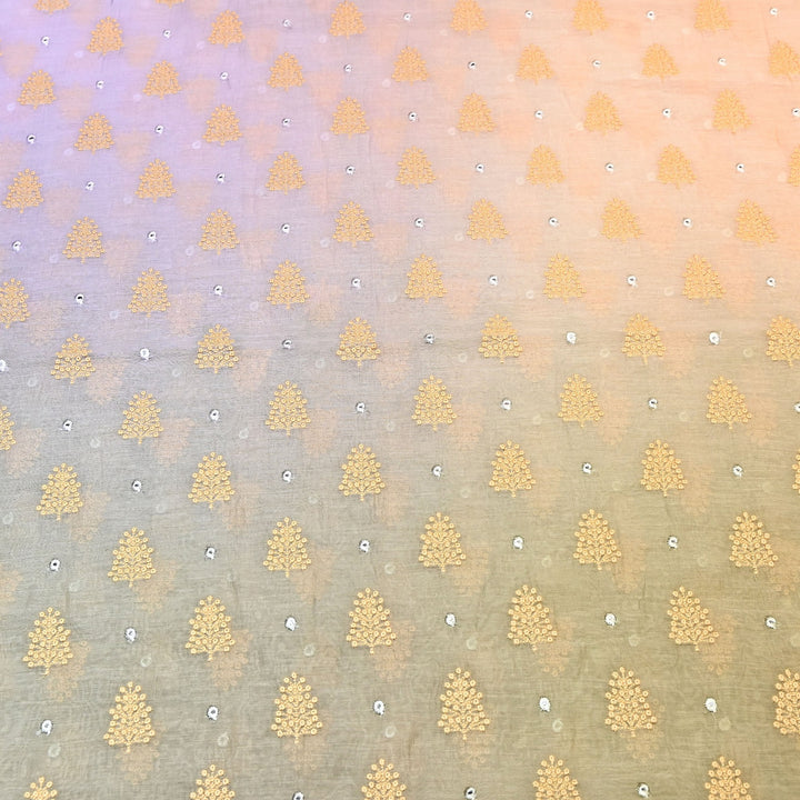 4D Shade Mul Chanderi Thread & Mirror Embroidery Fabric 44" – Designer Summer Fabric – GP4061-2