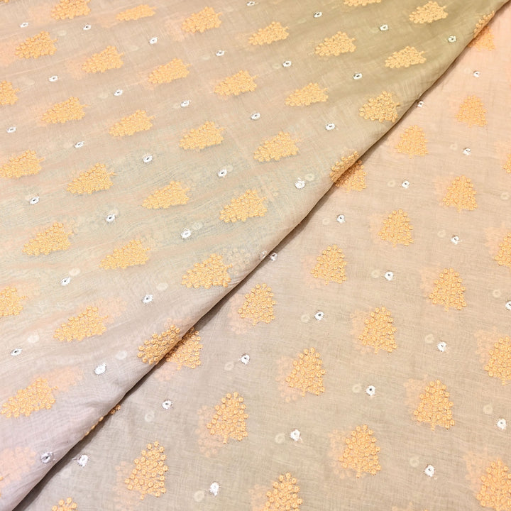 4D Shade Mul Chanderi Thread & Mirror Embroidery Fabric 44" – Designer Summer Fabric – GP4061-2