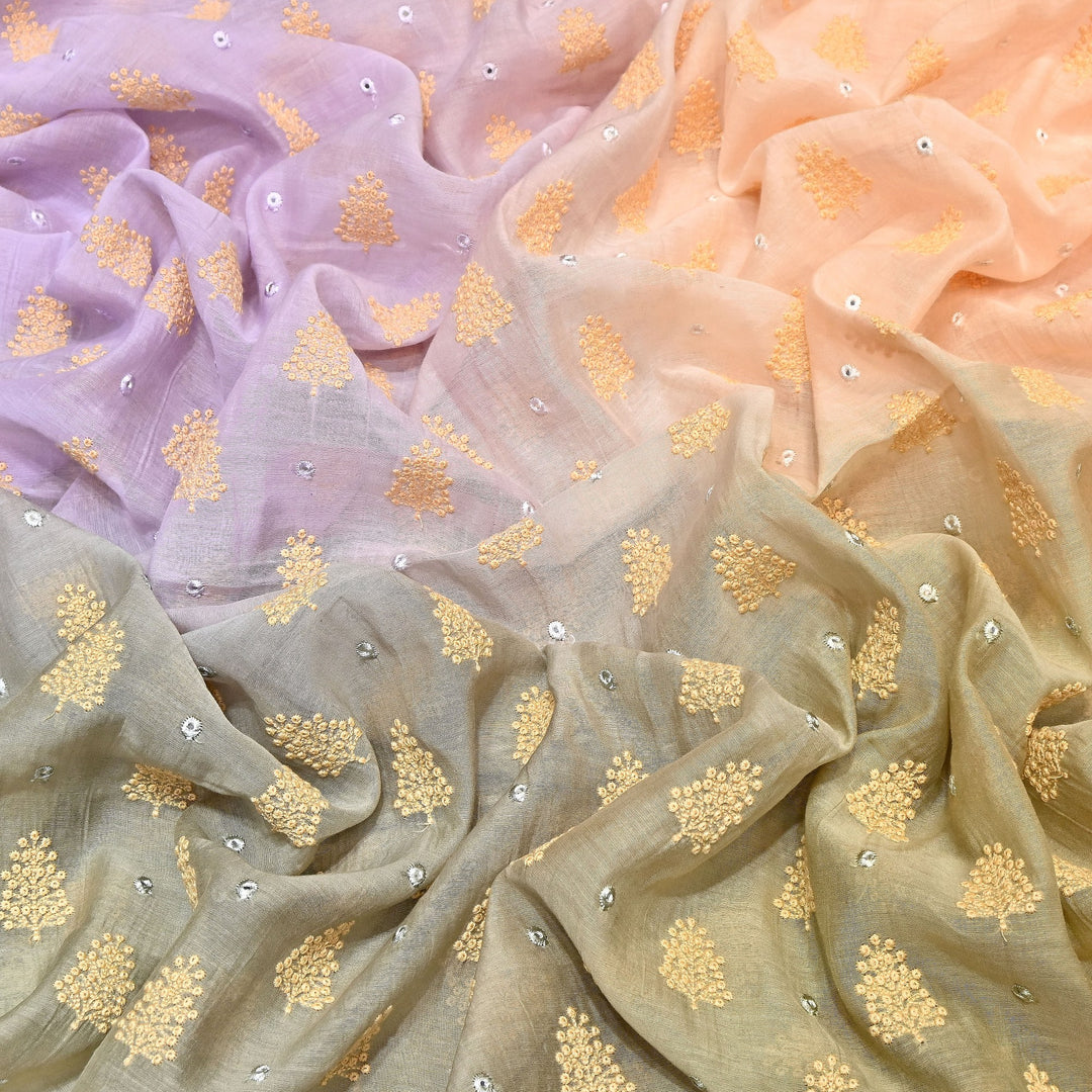 4D Shade Mul Chanderi Thread & Mirror Embroidery Fabric 44" – Designer Summer Fabric – GP4061-2