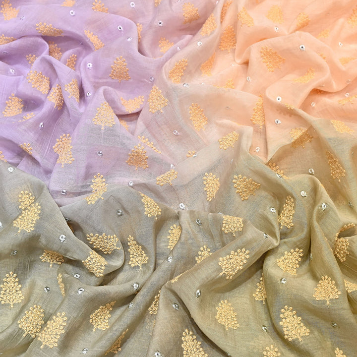 4D Shade Mul Chanderi Thread & Mirror Embroidery Fabric 44" – Designer Summer Fabric – GP4061-2