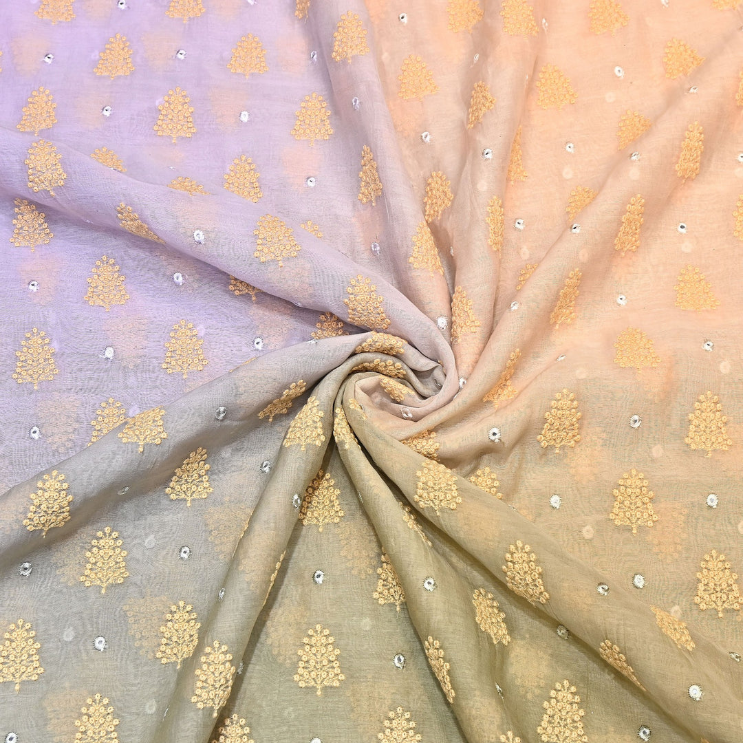 4D Shade Mul Chanderi Thread & Mirror Embroidery Fabric 44" – Designer Summer Fabric – GP4061-2