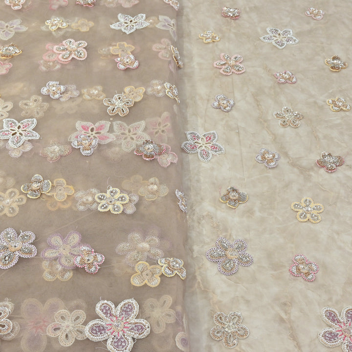 Premium Dyed Net Moti Sequins & Thread Work Embroidery Fabric | VI3346C-01
