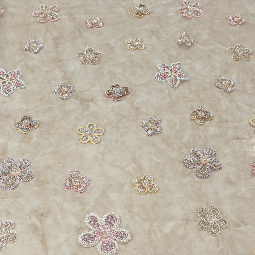 Premium Dyed Net Moti Sequins & Thread Work Embroidery Fabric | VI3346C-01