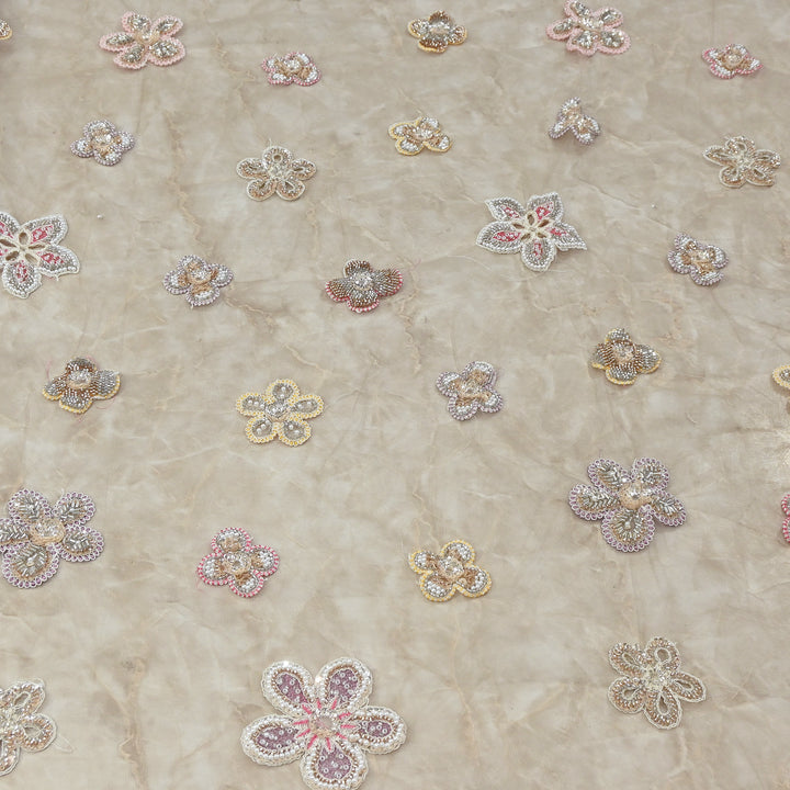 Premium Dyed Net Moti Sequins & Thread Work Embroidery Fabric | VI3346C-01