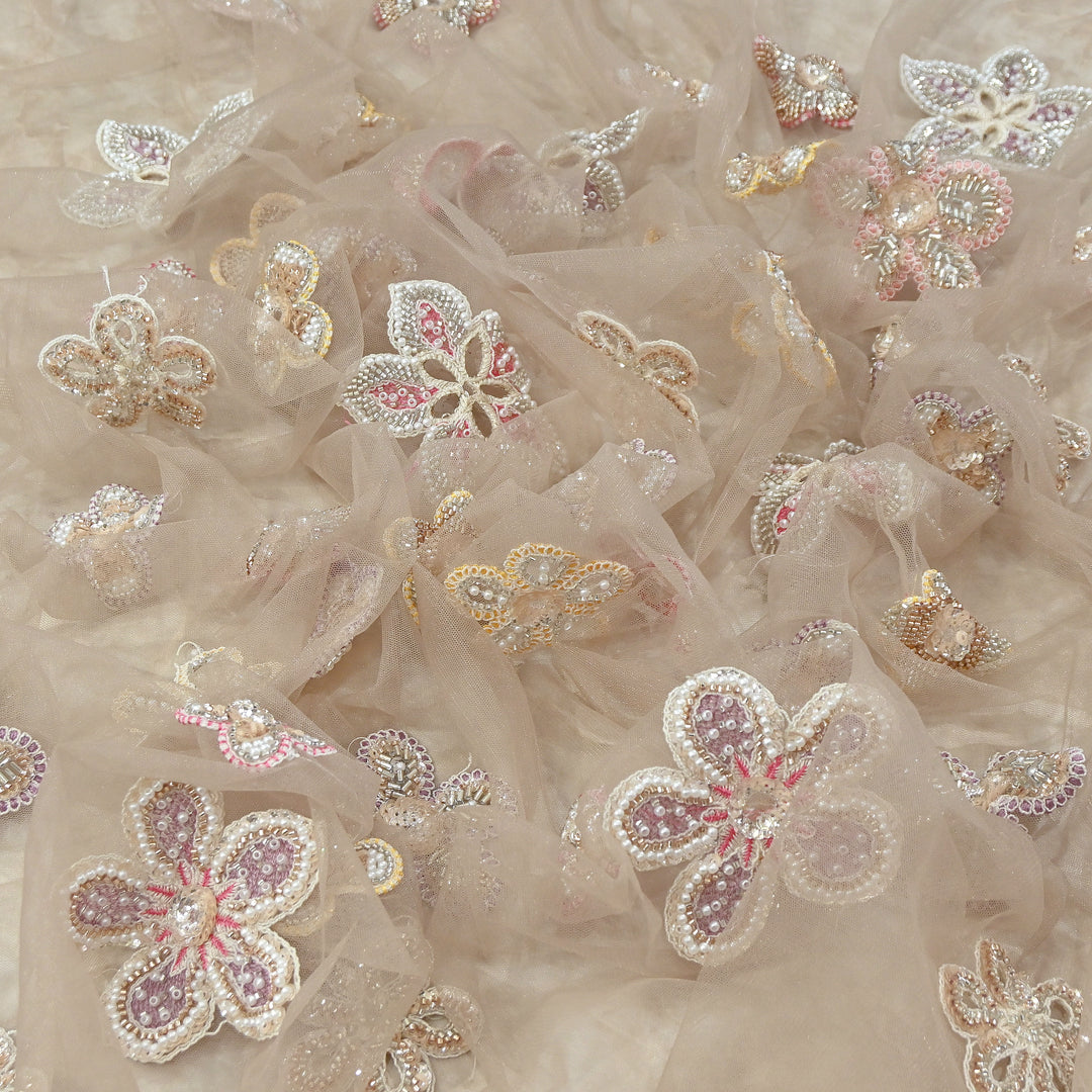 Premium Dyed Net Moti Sequins & Thread Work Embroidery Fabric | VI3346C-01
