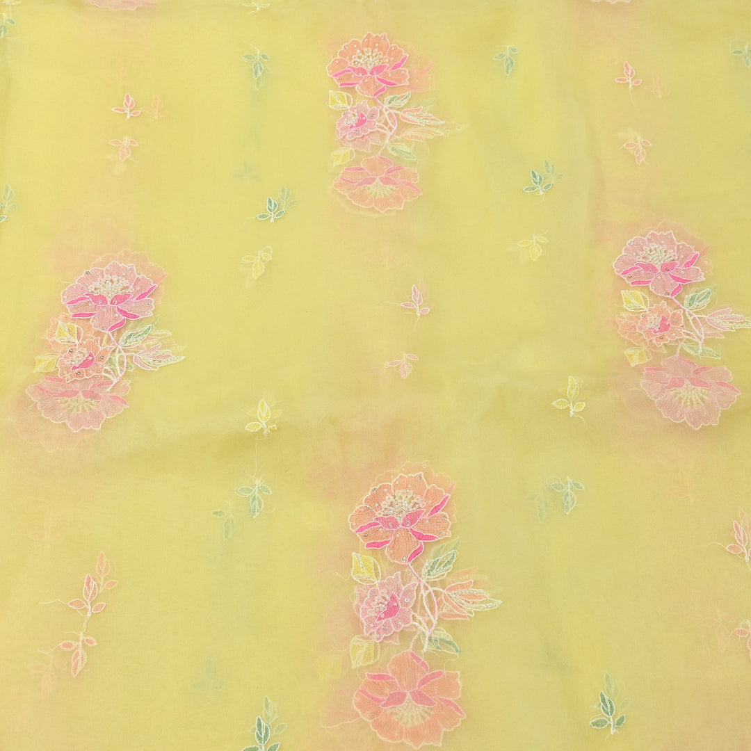 Dyed Silk Organza Thread & Moti Embroidery Fabric | Floral Embroidered Organza | V1957C-1