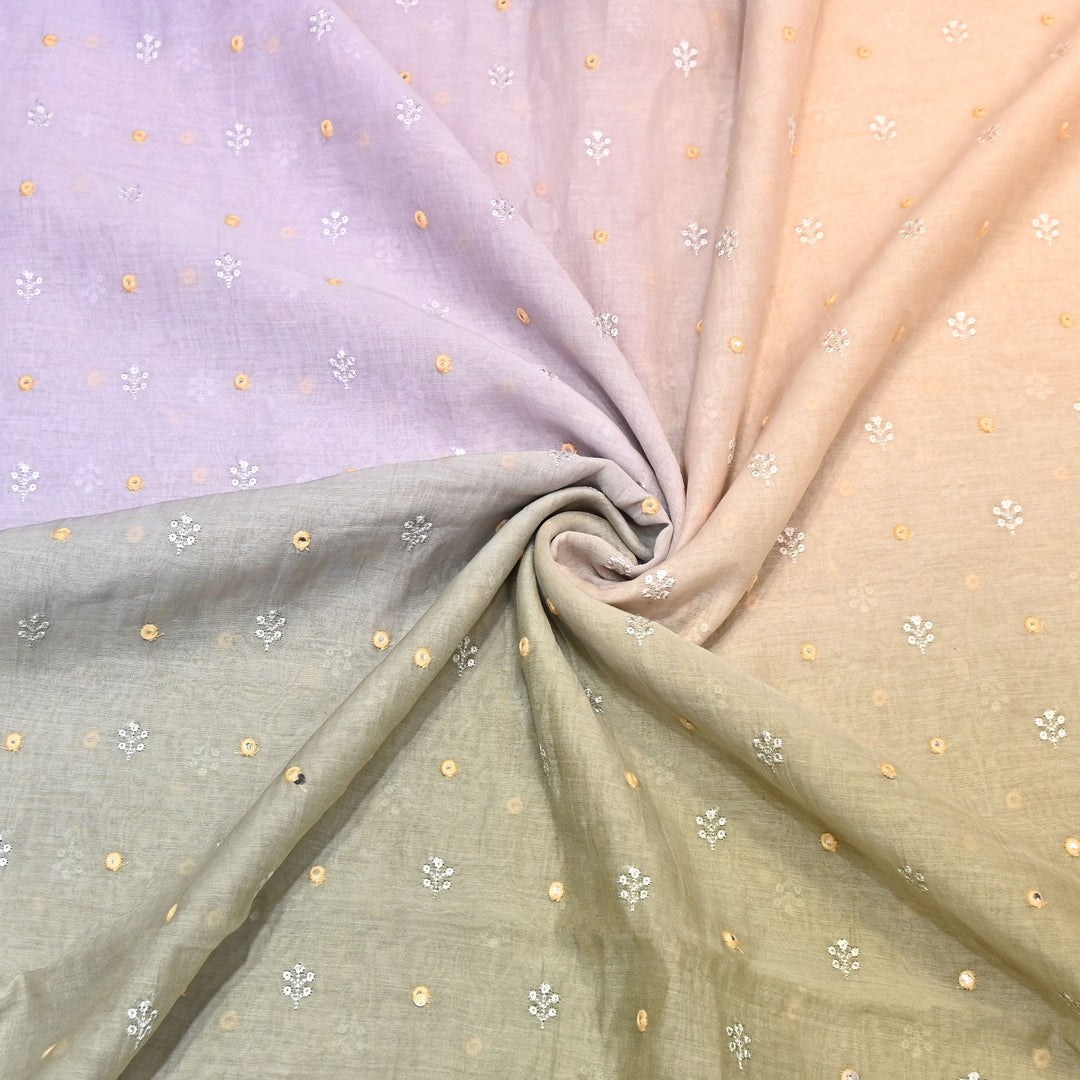 4D Shade Mul Chanderi Thread & Mirror Embroidery Fabric 44" – Designer Summer Fabric – GP4061A-2
