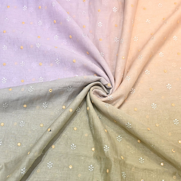 4D Shade Mul Chanderi Thread & Mirror Embroidery Fabric 44" – Designer Summer Fabric – GP4061A-2