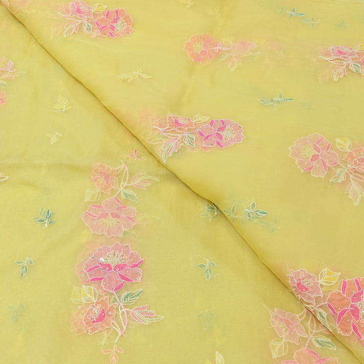 Dyed Silk Organza Thread & Moti Embroidery Fabric | Floral Embroidered Organza | V1957C-1