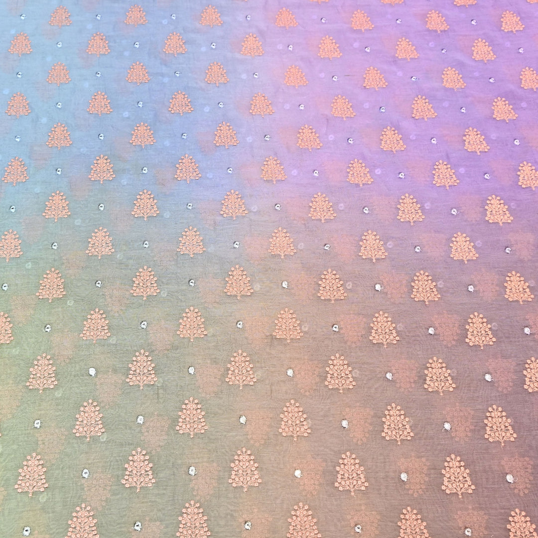 4D Shade Mul Chanderi Thread & Mirror Embroidery Fabric 44" – Designer Summer Fabric – GP4061-3