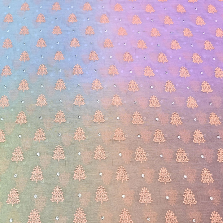 4D Shade Mul Chanderi Thread & Mirror Embroidery Fabric 44" – Designer Summer Fabric – GP4061-3