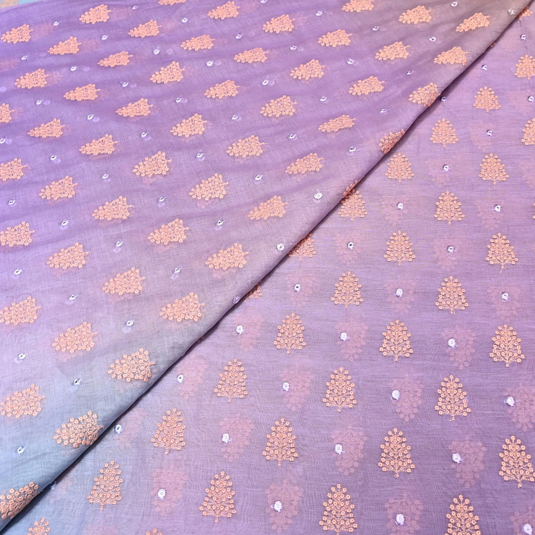 4D Shade Mul Chanderi Thread & Mirror Embroidery Fabric 44" – Designer Summer Fabric – GP4061-3