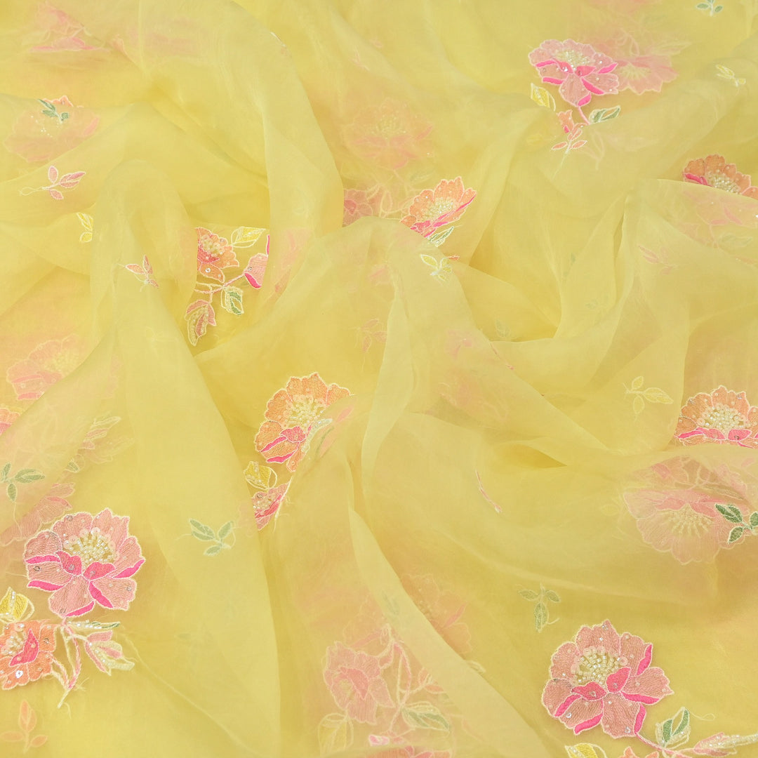 Dyed Silk Organza Thread & Moti Embroidery Fabric | Floral Embroidered Organza | V1957C-1