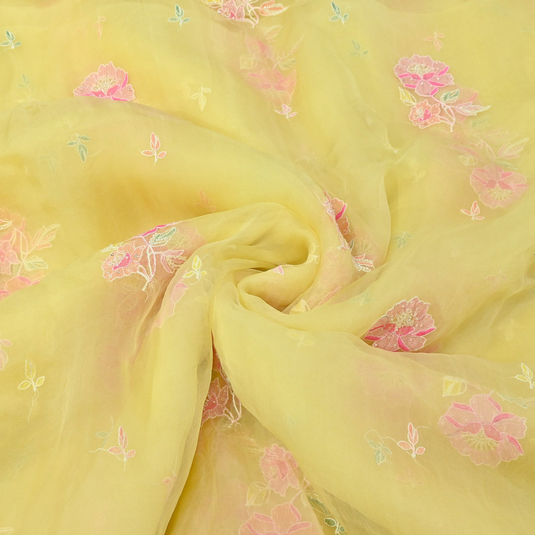 Dyed Silk Organza Thread & Moti Embroidery Fabric | Floral Embroidered Organza | V1957C-1