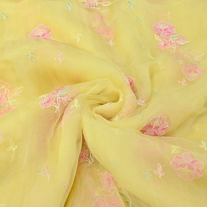 Dyed Silk Organza Thread & Moti Embroidery Fabric | Floral Embroidered Organza | V1957C-1