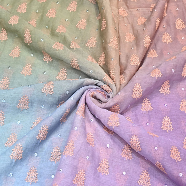 4D Shade Mul Chanderi Thread & Mirror Embroidery Fabric 44" – Designer Summer Fabric – GP4061-3