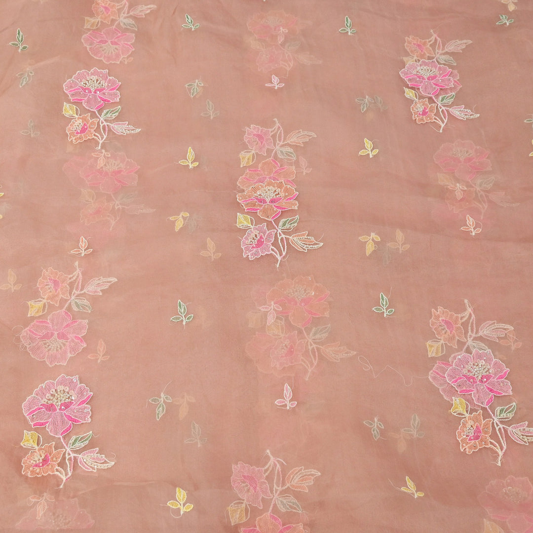 Dyed Silk Organza Thread & Moti Embroidery Fabric | Floral Embroidered Organza | V1957C-3