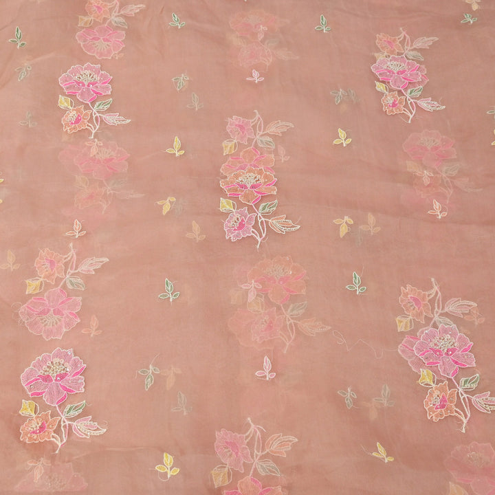 Dyed Silk Organza Thread & Moti Embroidery Fabric | Floral Embroidered Organza | V1957C-3