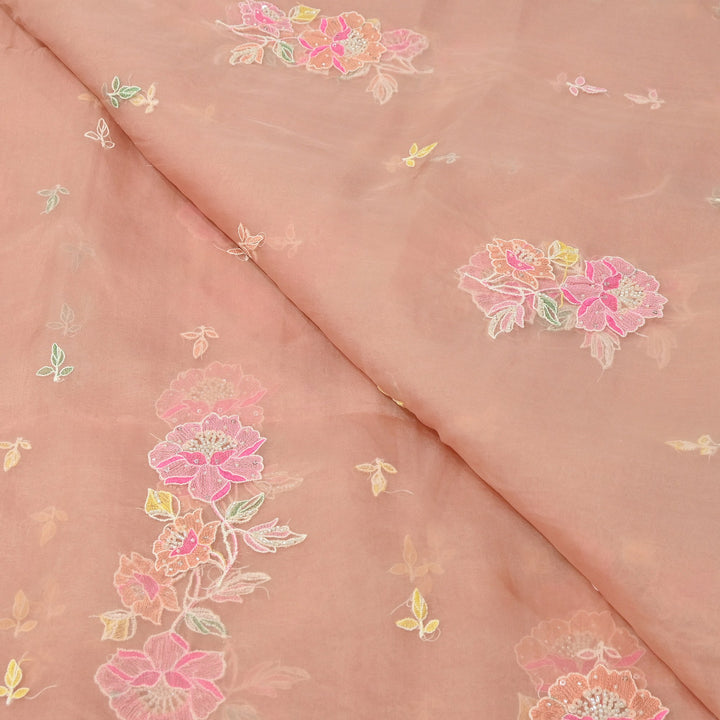 Dyed Silk Organza Thread & Moti Embroidery Fabric | Floral Embroidered Organza | V1957C-2