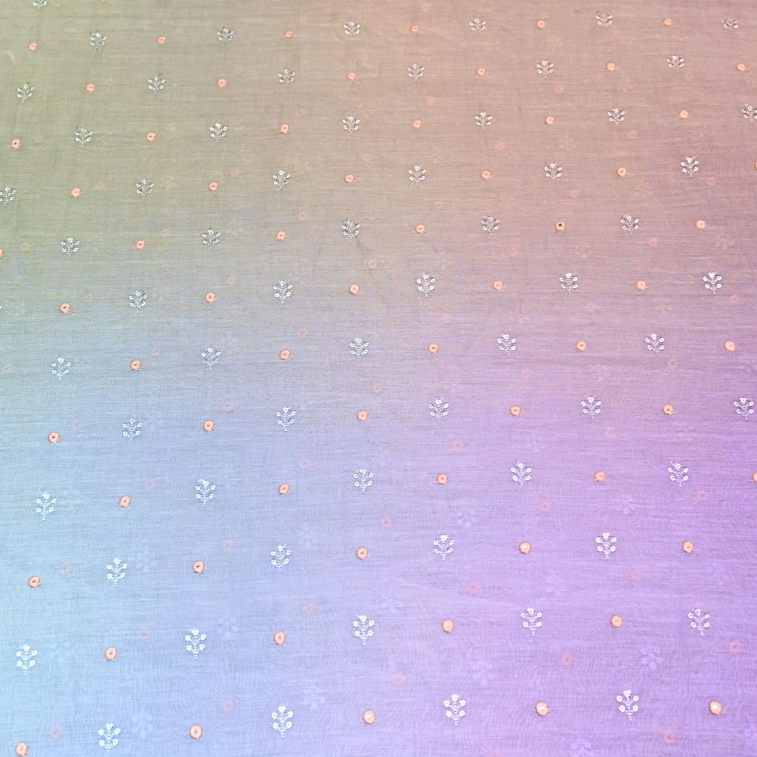 4D Shade Mul Chanderi Thread & Mirror Embroidery Fabric 44" – Designer Summer Fabric – GP4061A-3