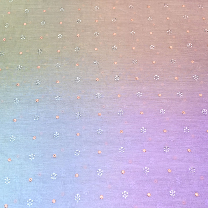 4D Shade Mul Chanderi Thread & Mirror Embroidery Fabric 44" – Designer Summer Fabric – GP4061A-3