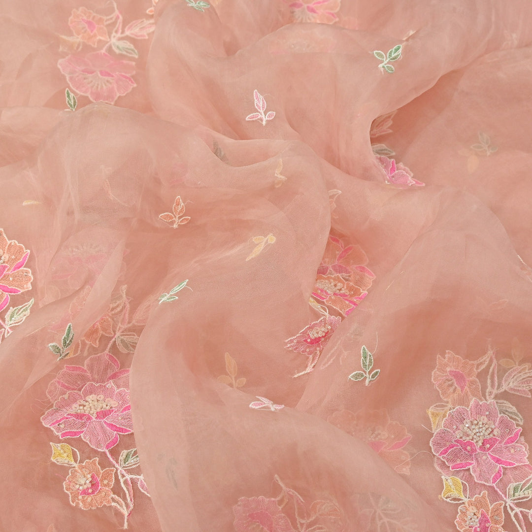 Dyed Silk Organza Thread & Moti Embroidery Fabric | Floral Embroidered Organza | V1957C-2