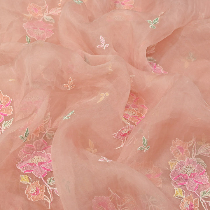 Dyed Silk Organza Thread & Moti Embroidery Fabric | Floral Embroidered Organza | V1957C-2