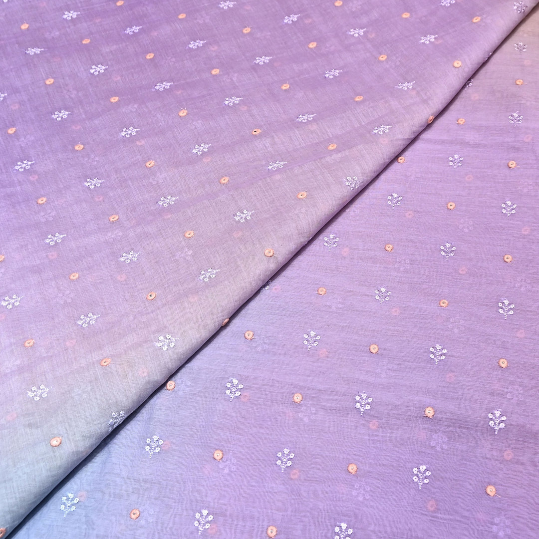 4D Shade Mul Chanderi Thread & Mirror Embroidery Fabric 44" – Designer Summer Fabric – GP4061A-3