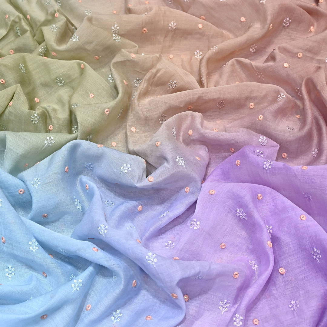 4D Shade Mul Chanderi Thread & Mirror Embroidery Fabric 44" – Designer Summer Fabric – GP4061A-3