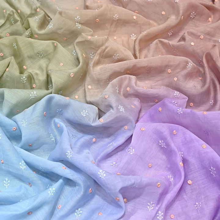 4D Shade Mul Chanderi Thread & Mirror Embroidery Fabric 44" – Designer Summer Fabric – GP4061A-3