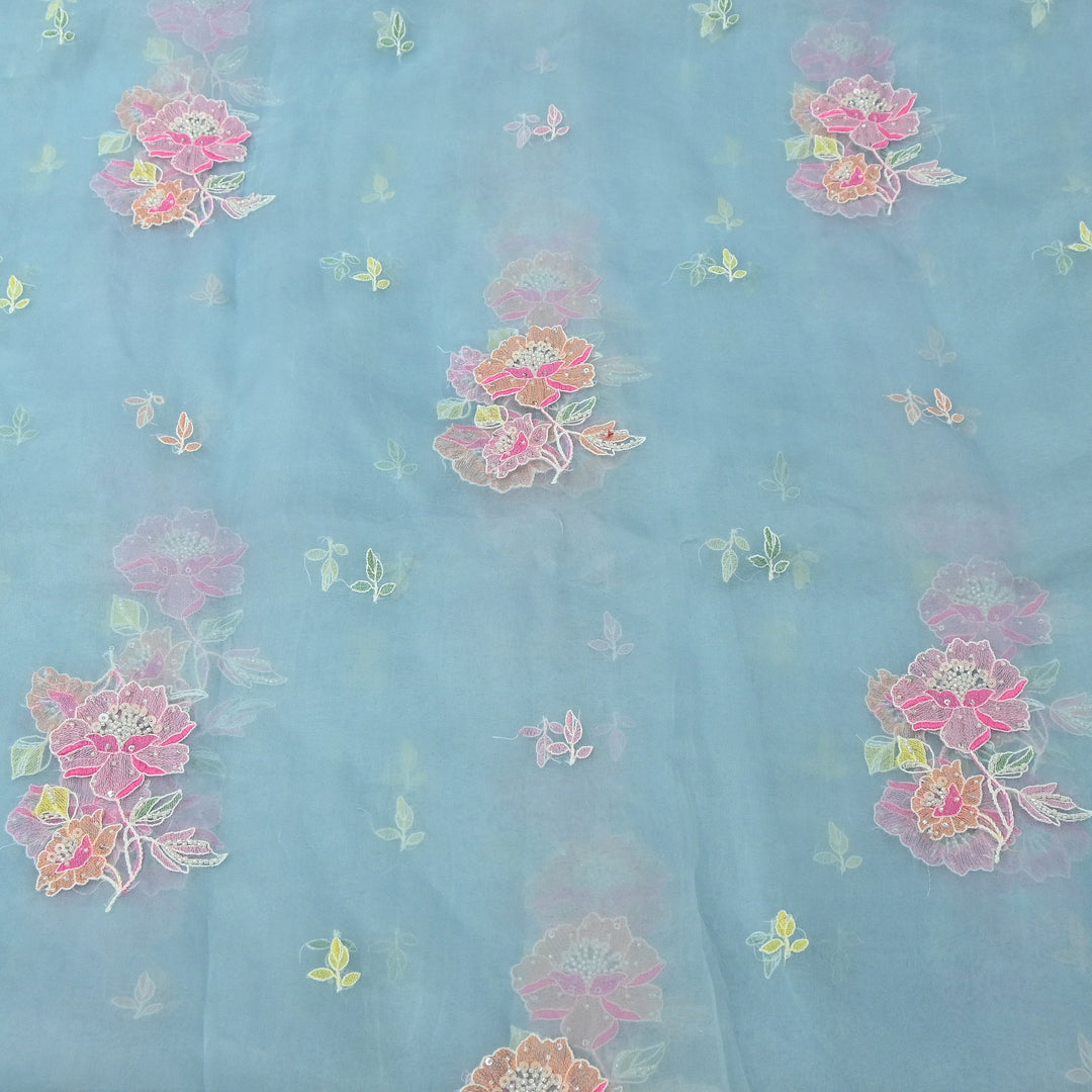Dyed Silk Organza Thread & Moti Embroidery Fabric | Floral Embroidered Organza | V1957C-3