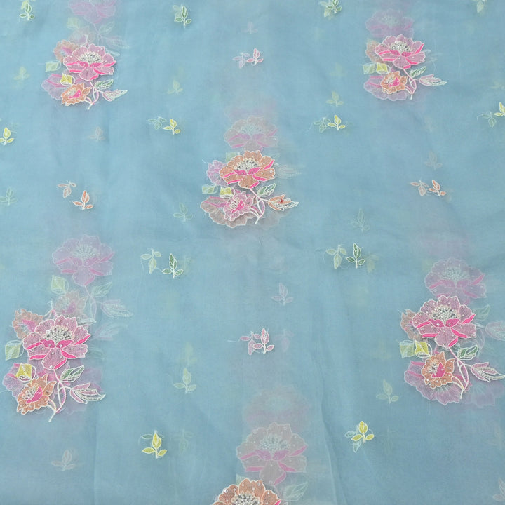 Dyed Silk Organza Thread & Moti Embroidery Fabric | Floral Embroidered Organza | V1957C-3